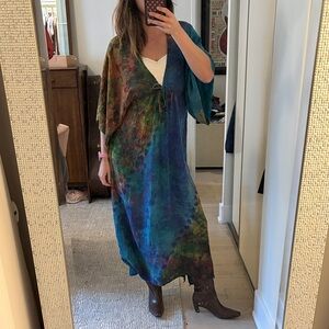 Tie-Dye Boho Maxi Dress in Teal & Multicolor